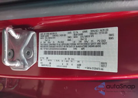 2017 Ford Escape Se из США, поврежденный, VIN 1FMCU0GD0HUC43804